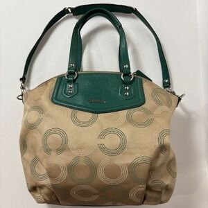 Coach Ashley Dotted Op Art North South Satchel Shoulder Bag F25183 Khaki Green